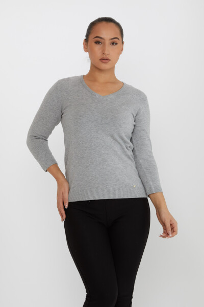 Pull en Maille avec Détail Pailleté Col en V Gris - 31515 | KAZEE (Lot de 3 M-L-XL) 