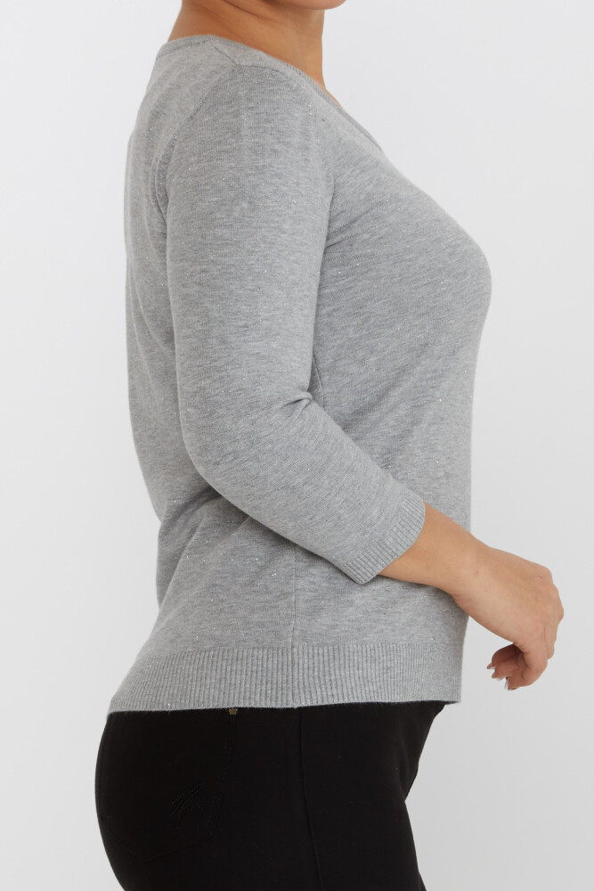 Pull en Maille avec Détail Pailleté Col en V Gris - 31515 | KAZEE (Lot de 3 M-L-XL) - 4