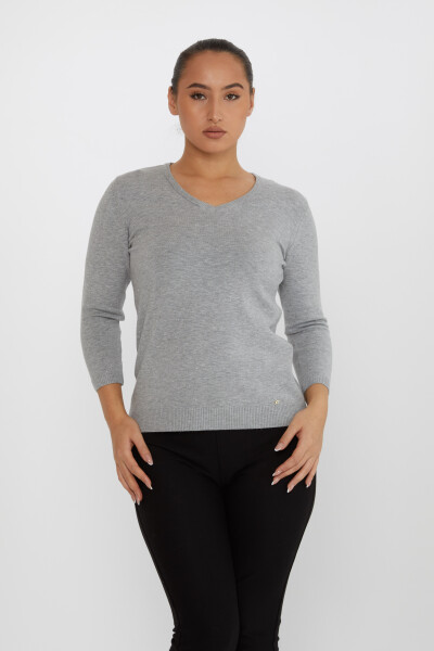 Pull en Maille avec Détail Pailleté Col en V Gris - 31515 | KAZEE (Lot de 3 M-L-XL) - 2