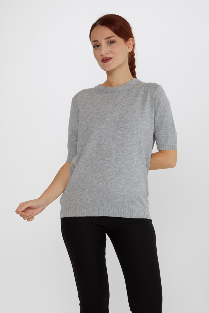 Pull en Maille avec Détail Pailleté Modèle Américain Gris - 31635 | KAZEE (Lot de 3 S-M-L) - 1