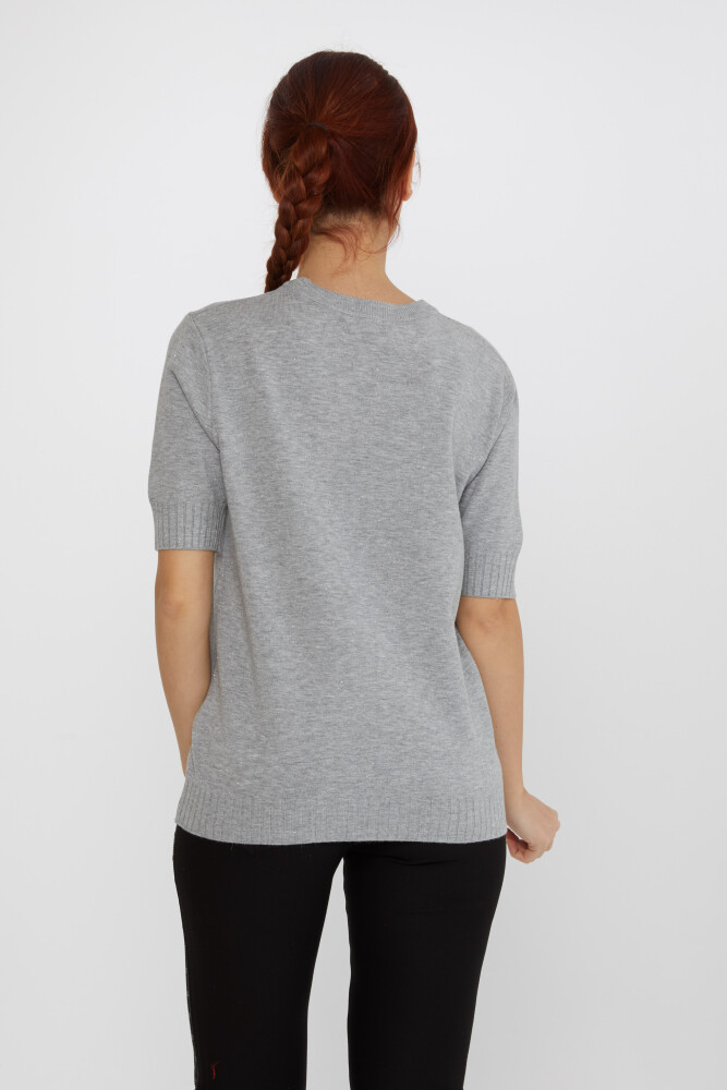 Pull en Maille avec Détail Pailleté Modèle Américain Gris - 31635 | KAZEE (Lot de 3 S-M-L) - 4