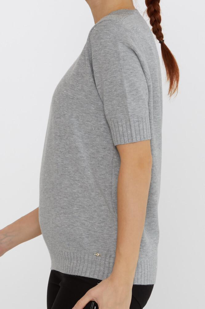 Pull en Maille avec Détail Pailleté Modèle Américain Gris - 31635 | KAZEE (Lot de 3 S-M-L) - 3