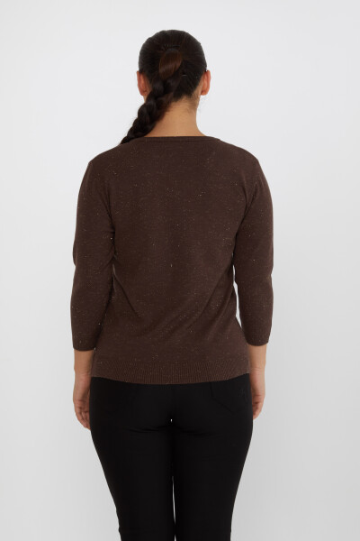 Pull en Maille avec Détail Pailleté Col en V Marron - 31515 | KAZEE (Lot de 3 M-L-XL) - 5