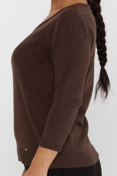 Pull en Maille avec Détail Pailleté Col en V Marron - 31515 | KAZEE (Lot de 3 M-L-XL) - 4