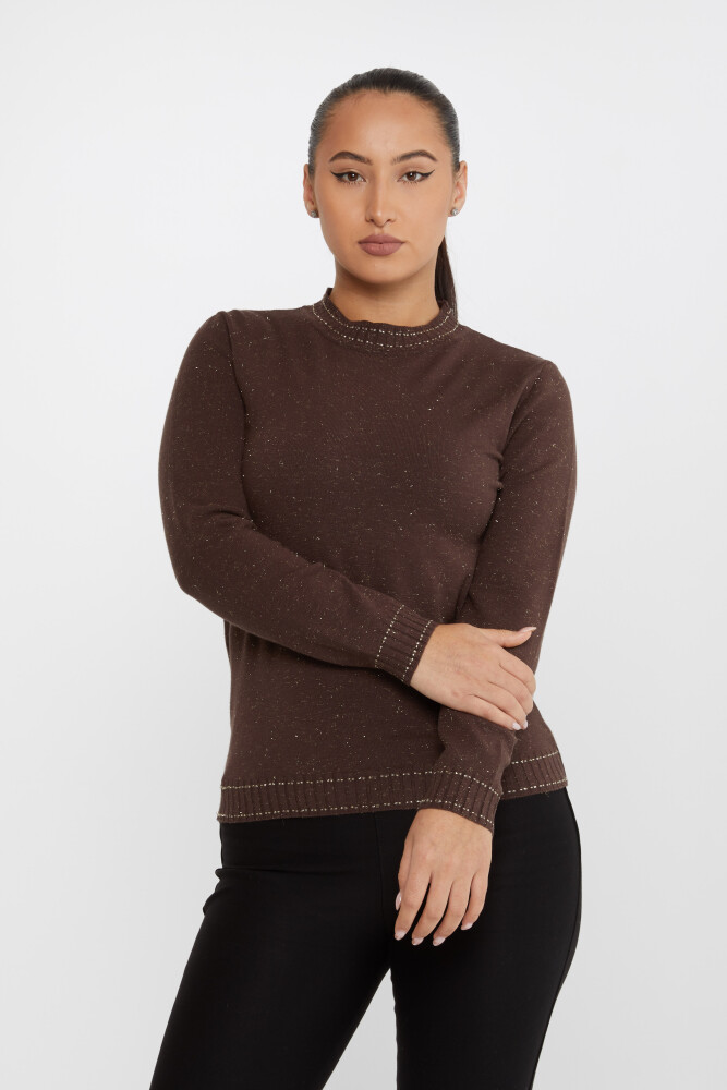 Pull en Maille avec Détail Pailleté Col Montant Marron - 31579 | KAZEE (Lot de 3 S-M-L) - 1