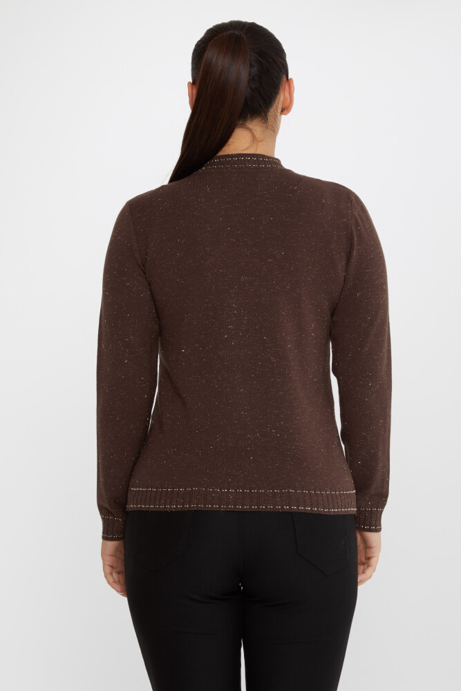 Pull en Maille avec Détail Pailleté Col Montant Marron - 31579 | KAZEE (Lot de 3 S-M-L) - 6