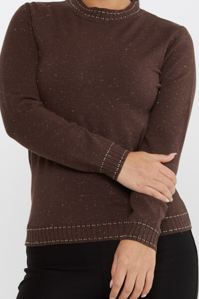 Pull en Maille avec Détail Pailleté Col Montant Marron - 31579 | KAZEE (Lot de 3 S-M-L) - 3