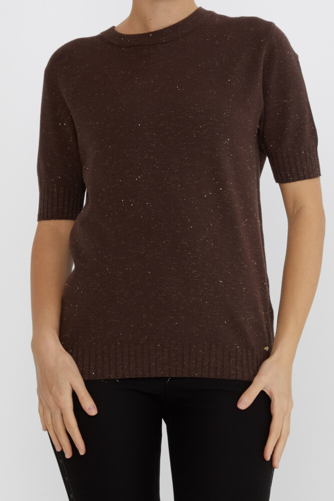 Pull en Maille avec Détail Pailleté Modèle Américain Marron - 31635 | KAZEE (Lot de 3 S-M-L) - 2