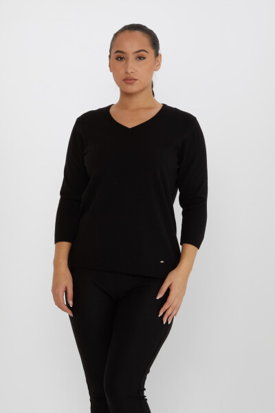 Pull en maille avec détail pailleté col en V noir - 31515 | KAZEE (Lot de 3 M-L-XL) - 2