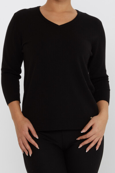 Pull en maille avec détail pailleté col en V noir - 31515 | KAZEE (Lot de 3 M-L-XL) - 3