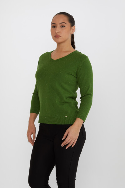 Pull en Maille avec Détail Pailleté Col en V Vert - 31515 | KAZEE (Lot de 3 M-L-XL) - 2