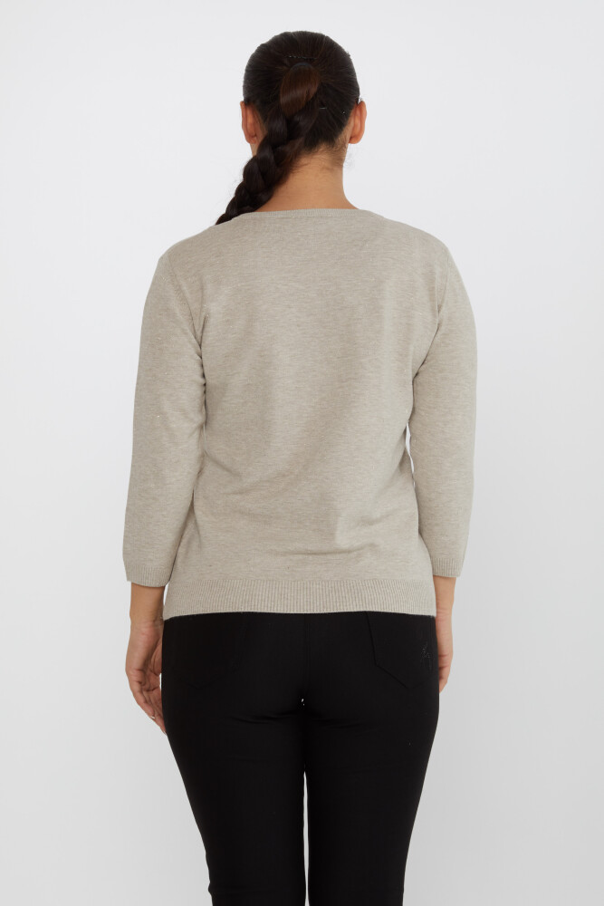 Pull en tricot avec détail pailleté col en V vison - 31515 | KAZEE (Lot de 3 M-L-XL) - 5