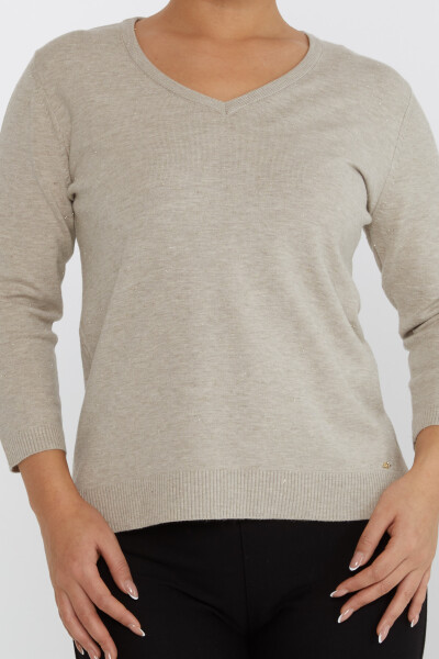 Pull en tricot avec détail pailleté col en V vison - 31515 | KAZEE (Lot de 3 M-L-XL) - 3