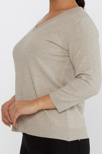 Pull en tricot avec détail pailleté col en V vison - 31515 | KAZEE (Lot de 3 M-L-XL) - 4