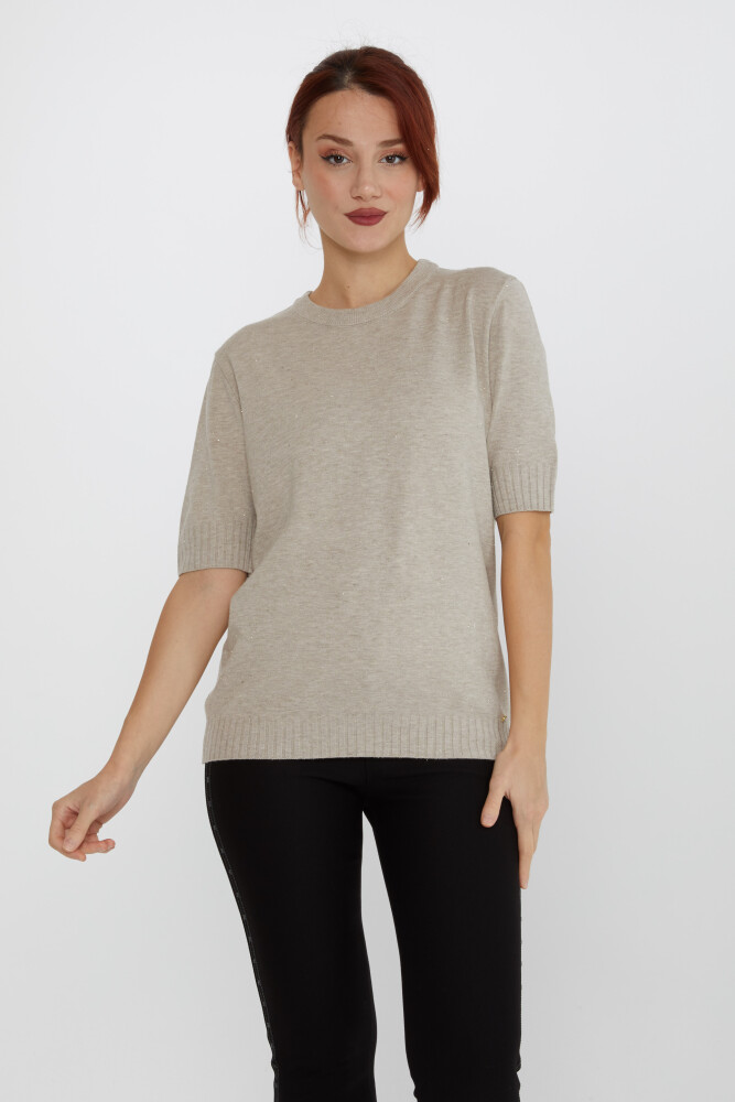 Pull en Maille avec Détail Pailleté, Modèle Américain Vison - 31635 | KAZEE (Lot de 3 S-M-L) - 1