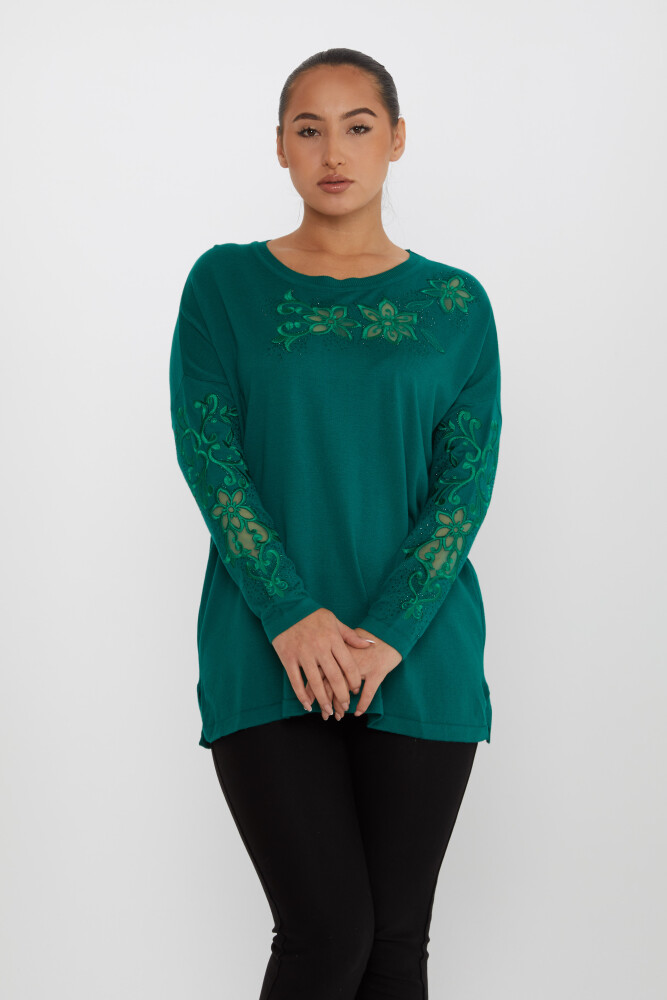 Pull en tricot pierre brodée à manches longues émeraude - 30527 | KAZEE (Lot de 4 L-XL-2XL-3XL) - 2