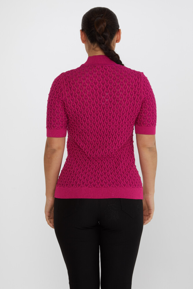 Pull en Maille Transparent Détaillé Manches Courtes Fuchsia - 30035 | KAZEE (Lot de 4 S-M-L-XL) - 5