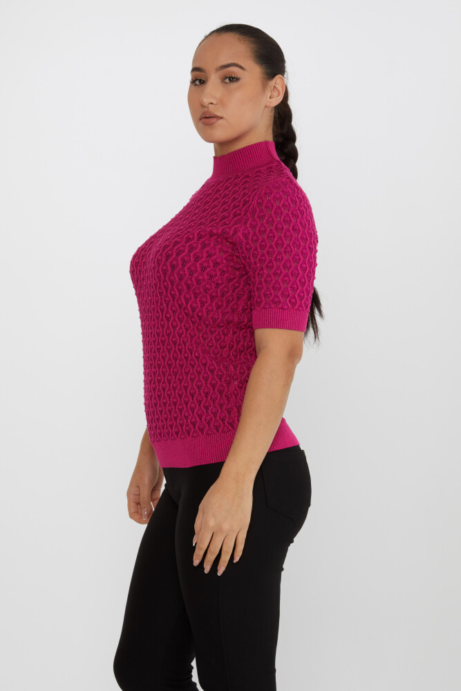 Pull en Maille Transparent Détaillé Manches Courtes Fuchsia - 30035 | KAZEE (Lot de 4 S-M-L-XL) - 2