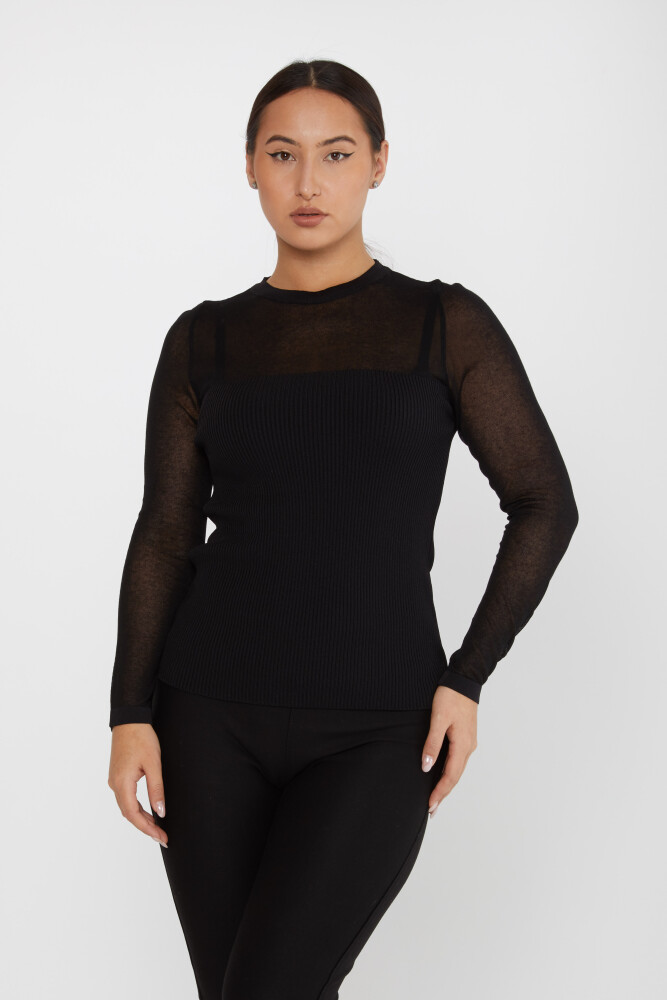 Pull en Maille avec Détail de Tulle Noir - 31305 | KAZEE (Lot de 3 S-M-L) - 1