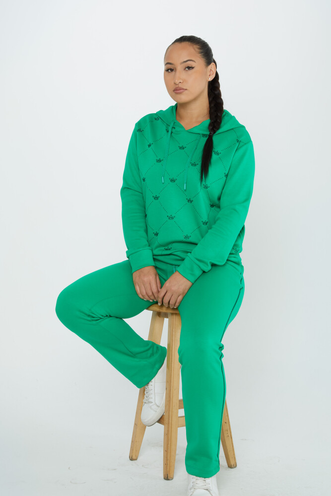 Set trening verde fistic cu broderie de piatra coroana detaliu buzunar - 17625 | KAZEE (Set de 4 S-M-L-XL) - 2