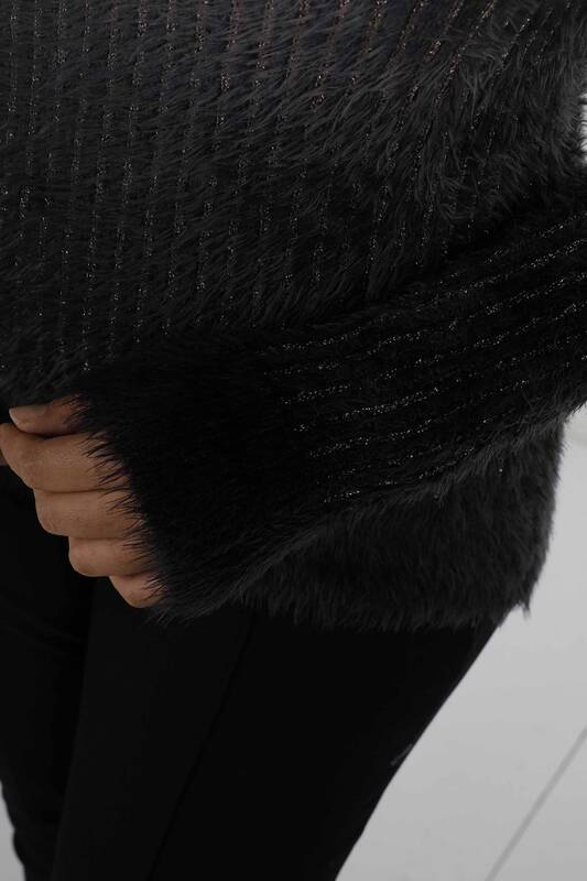 Stehkragen Langarm Angora Strickwaren Schwarz - 30796 | KAZEE