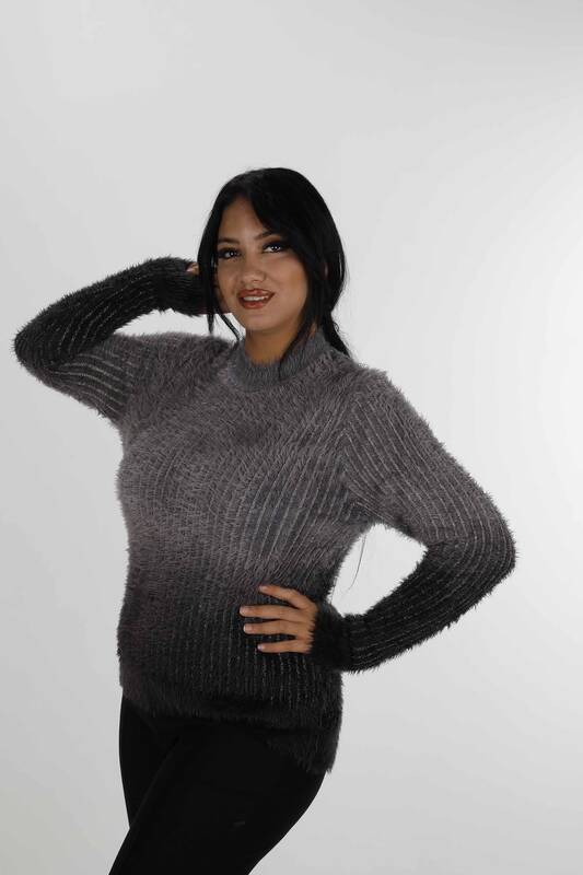 Stehkragen Langarm Angora Strickwaren Schwarz - 30796 | KAZEE