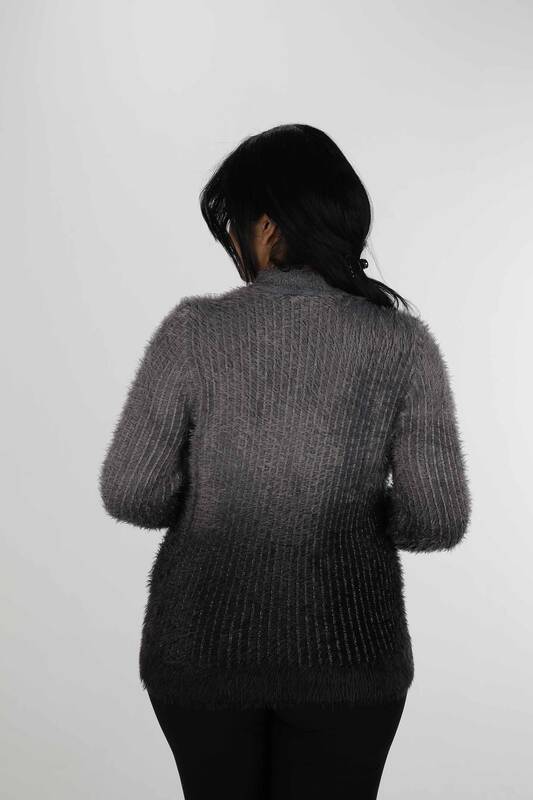 Stehkragen Langarm Angora Strickwaren Schwarz - 30796 | KAZEE