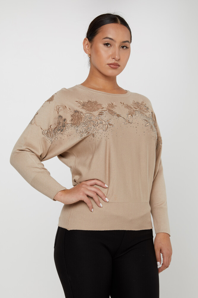 Strickpullover mit besticktem Rundhalsausschnitt Beige - 30925 | KAZEE (4er-Set M-L-XL-2XL) - 2