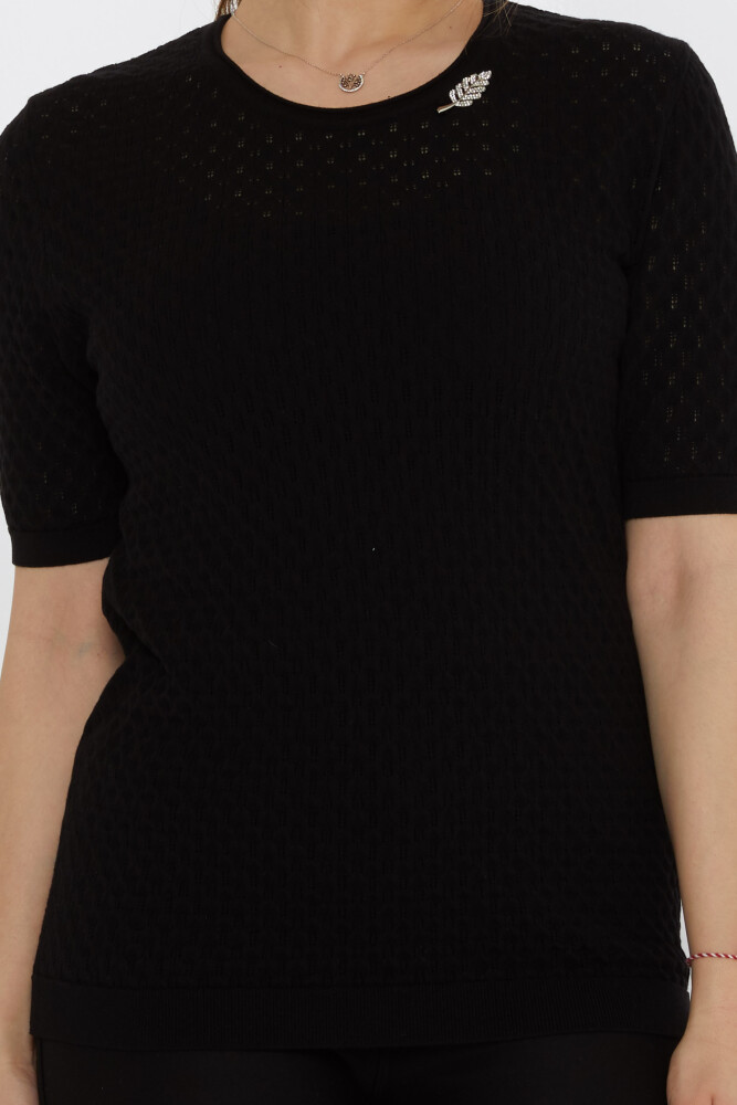 Strickpullover Blattbrosche Schwarz - 31811 | KAZEE (3er-Set M-L-XL) - 3