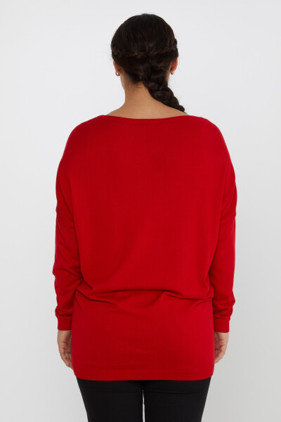 Strickpullover mit Blumendetail und Steinstickerei in Rot – 16622 | KAZEE (3er-Set L-XL-2XL) - 5