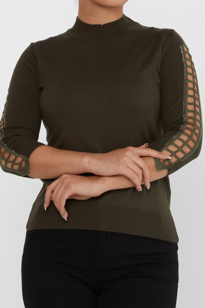 Strickpullover mit Fensterärmeln, Steinstickerei, Khaki – 31245 | KAZEE (3er-Set M-L-XL) - 3