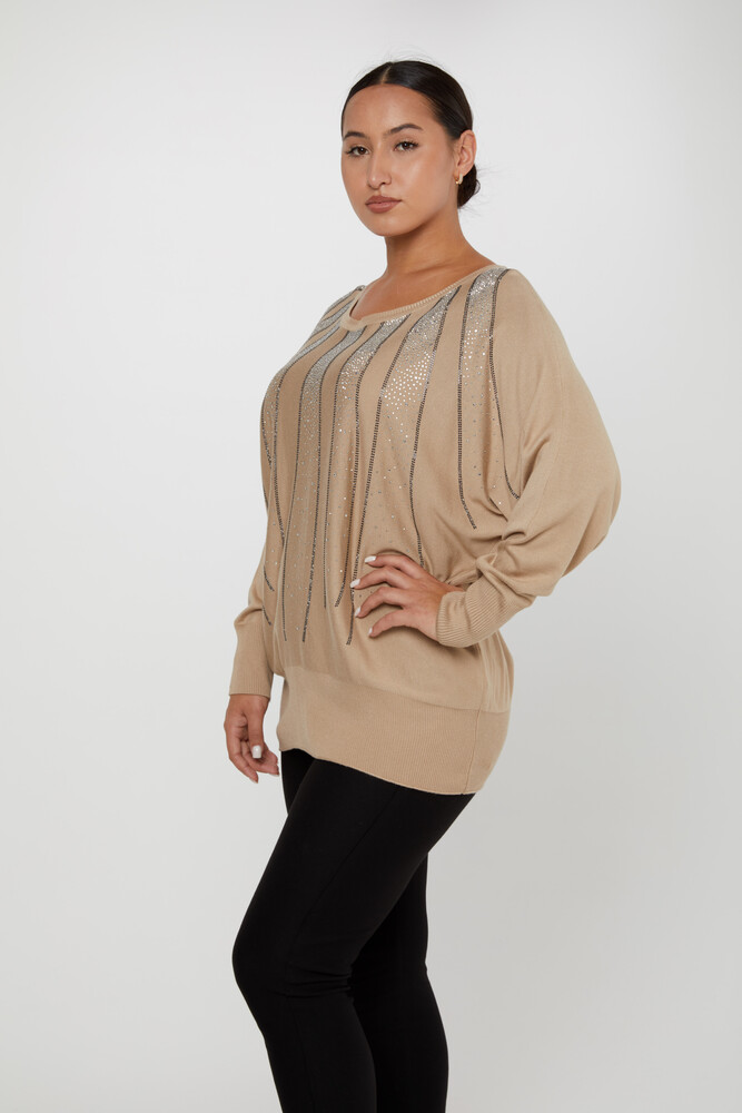 Strickpullover mit Fledermausärmeln und Steinstickerei in Nerz – 30675 | KAZEE (4er-Set L-XL-2XL-3XL) - 1