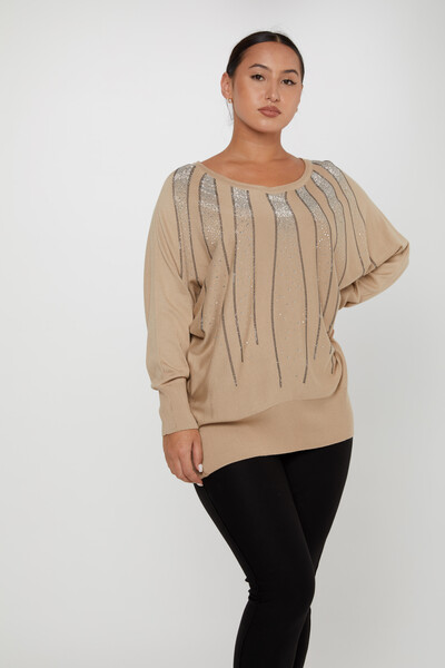 Strickpullover mit Fledermausärmeln und Steinstickerei in Nerz – 30675 | KAZEE (4er-Set L-XL-2XL-3XL) - 2