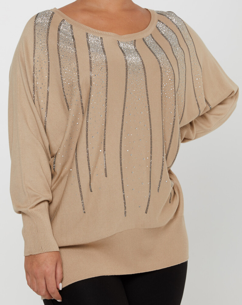 Strickpullover mit Fledermausärmeln und Steinstickerei in Nerz – 30675 | KAZEE (4er-Set L-XL-2XL-3XL) - 3