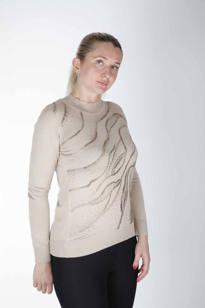 Strickpullover Gemusterter Stein bestickt Dunkelbeige - 30636 | KAZEE (4er-Set M-L-XL-2XL) - 1