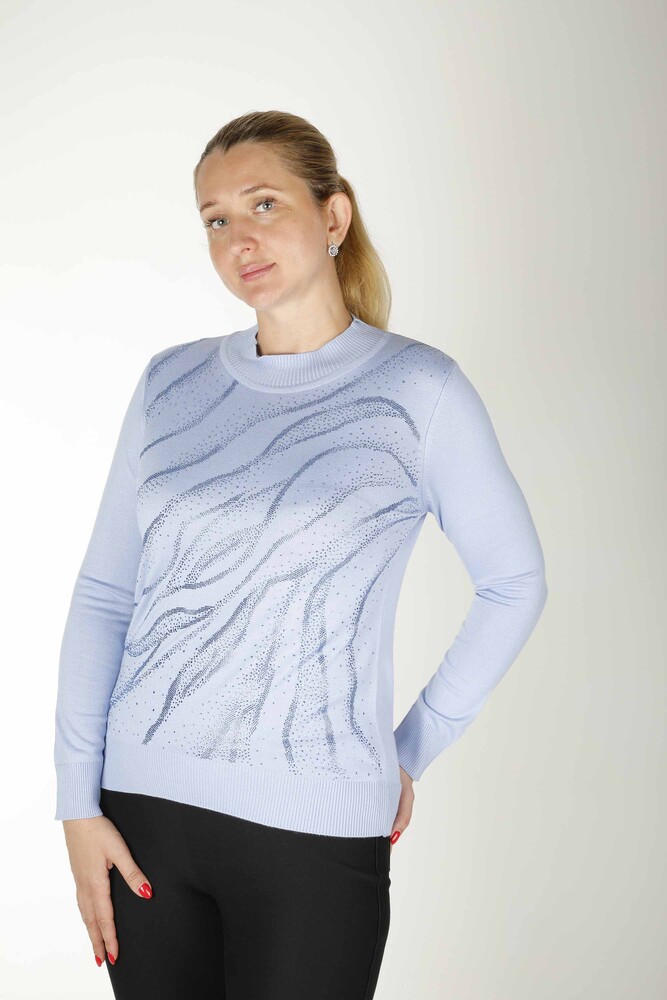 Strickpullover Gemusterter Stein bestickt Hellblau - 30636 | KAZEE (4er-Set M-L-XL-2XL) - 1