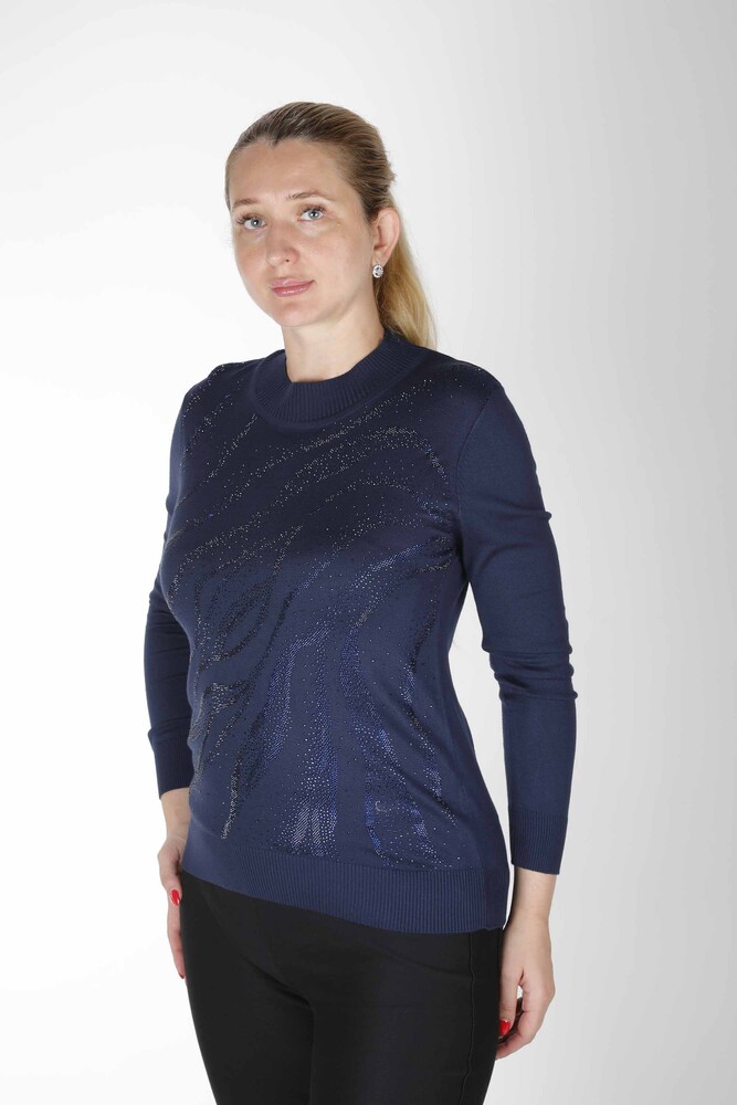 Strickpullover mit gemustertem Stein, bestickt, Marineblau – 30636 | KAZEE (4er-Set M-L-XL-2XL) - 1