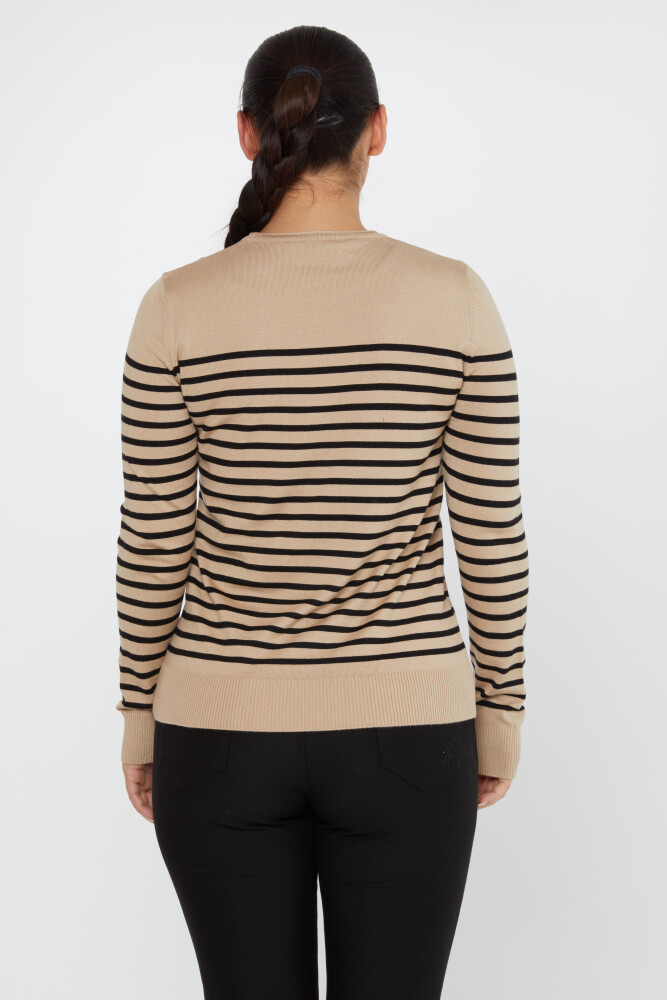 Strickpullover, gestreift, zweifarbig, langärmlig, Beige – 30898 | KAZEE (4er-Set M-L-XL-2XL) - 5