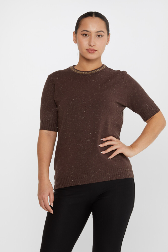 Strickpullover Kurzarm Glitzerdetailliert Braun - 31611 | KAZEE (3er-Set S-M-L) - 1