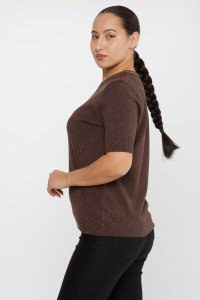 Strickpullover Kurzarm Glitzerdetailliert Braun - 31611 | KAZEE (3er-Set S-M-L) - 2