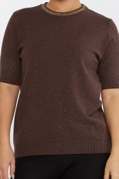 Strickpullover Kurzarm Glitzerdetailliert Braun - 31611 | KAZEE (3er-Set S-M-L) - 3