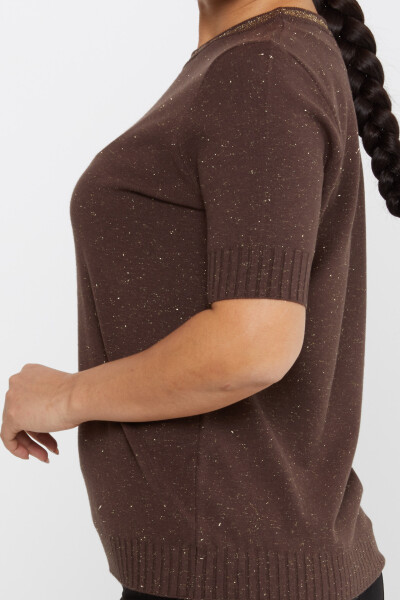 Strickpullover Kurzarm Glitzerdetailliert Braun - 31611 | KAZEE (3er-Set S-M-L) - 4