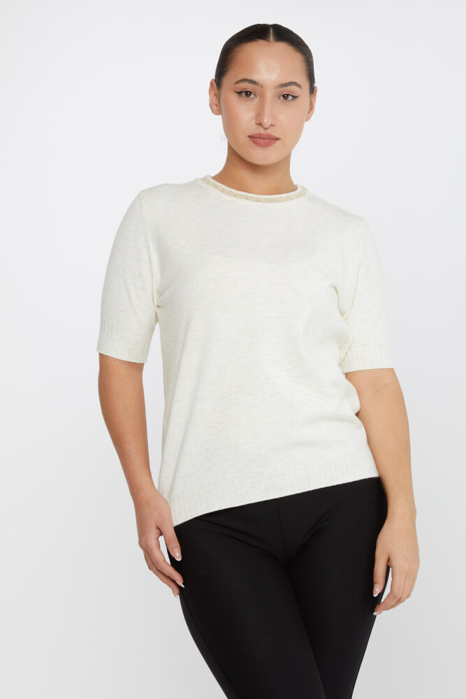 Strickpullover Kurzarm Glitzer detailliert Ecru - 31611 | KAZEE (3er-Set S-M-L) - 2