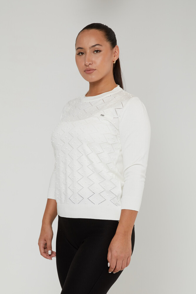 Strickpullover Langarm Rundhalsausschnitt Ecru - 31239 | KAZEE (3er-Set M-L-XL) - 1