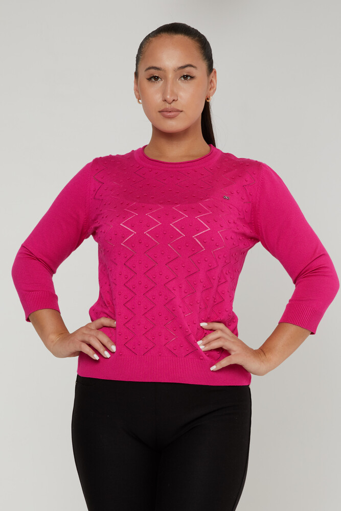 Strickpullover Langarm Rundhals Fuchsia - 31239 | KAZEE (3er-Set M-L-XL) - 1