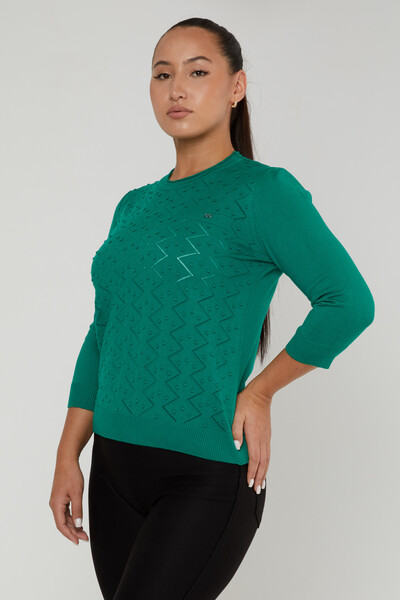 Strickpullover Langarm Rundhalsausschnitt Smaragd - 31239 | KAZEE (3er-Set M-L-XL) 