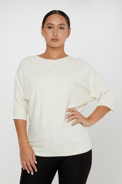 Strickpullover mit Stone-Stickerei, Ecru – 31065 | KAZEE (4er-Set M-L-XL-2XL) 