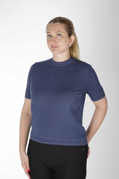 Strickpullover Glitzer Kurzarm Marineblau - 31028 | KAZEE (4er-Set M-L-XL-2XL) 