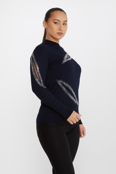 Strickpullover Stone bestickter Tüll Marineblau - 30090 | KAZEE (4er-Set M-L-XL-2XL) - 2