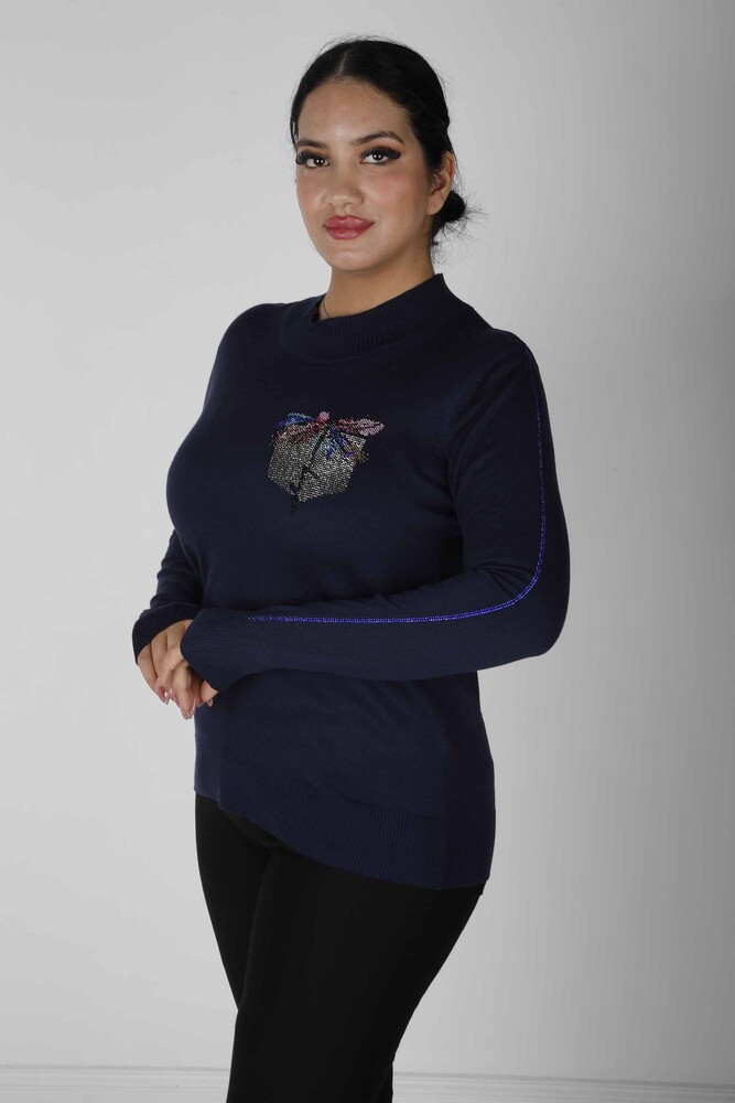 Strickpullover mit Taschensteinmuster, langärmlig, Marineblau – 30473 | KAZEE (4er-Set L-XL-2XL-3XL) - 1